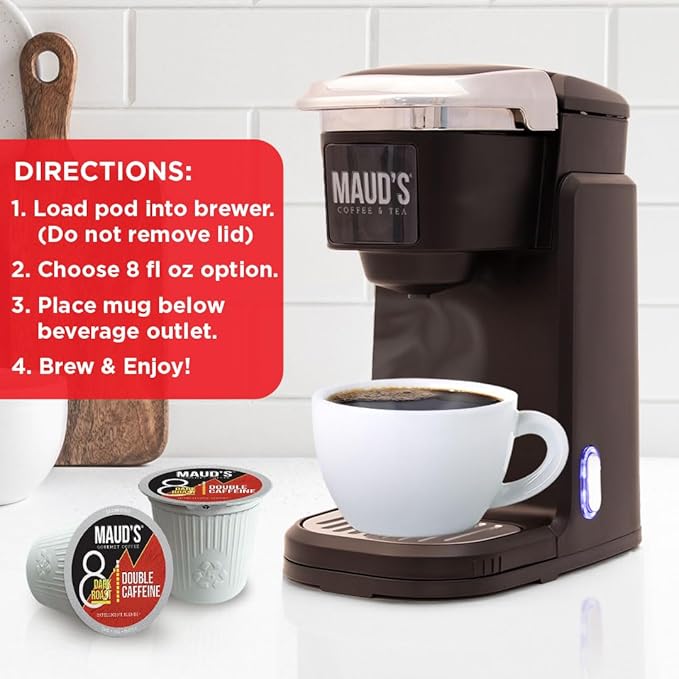 Maud's Double Caffeine Coffee Pods, 18 ct, Dark Roast Coffee in Recyclable Single Serve Pods – 100%
