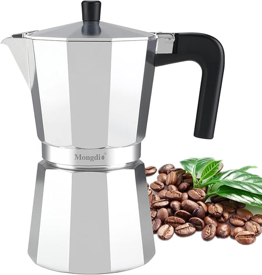 Mongdio Stovetop Espresso Maker Moka Pot, Stove Top Cuban Coffee Maker, Italian Greca Mocha Pot, 9