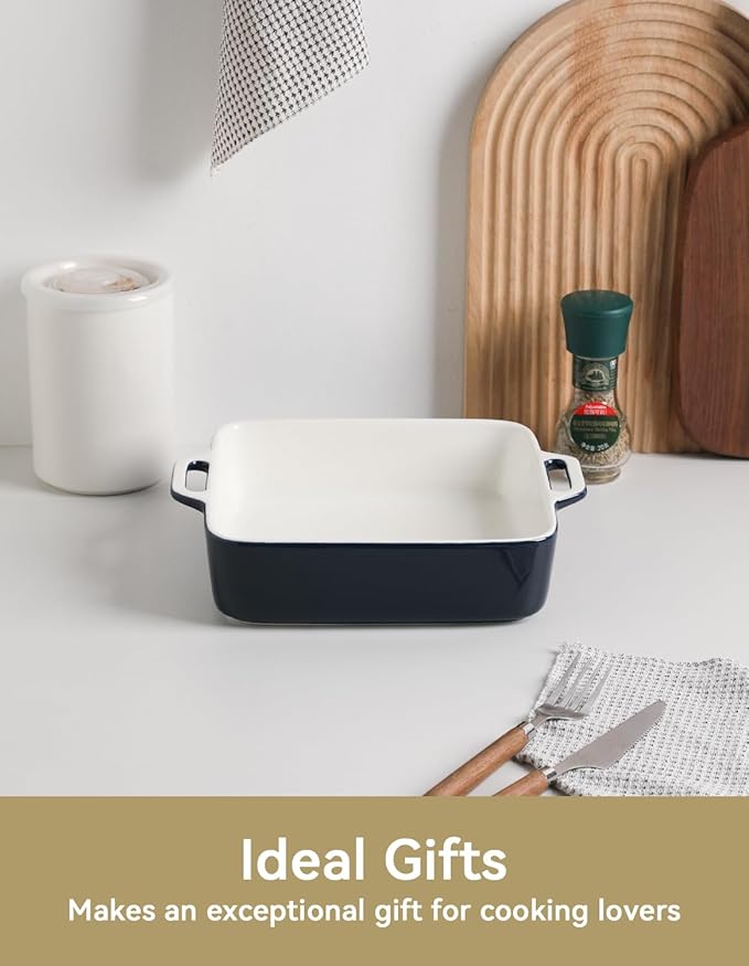 Sweejar 8x8 Baking Pan,Ceramic Casserole Dishes for Oven with Double Handlesï¼? QT Square Cake