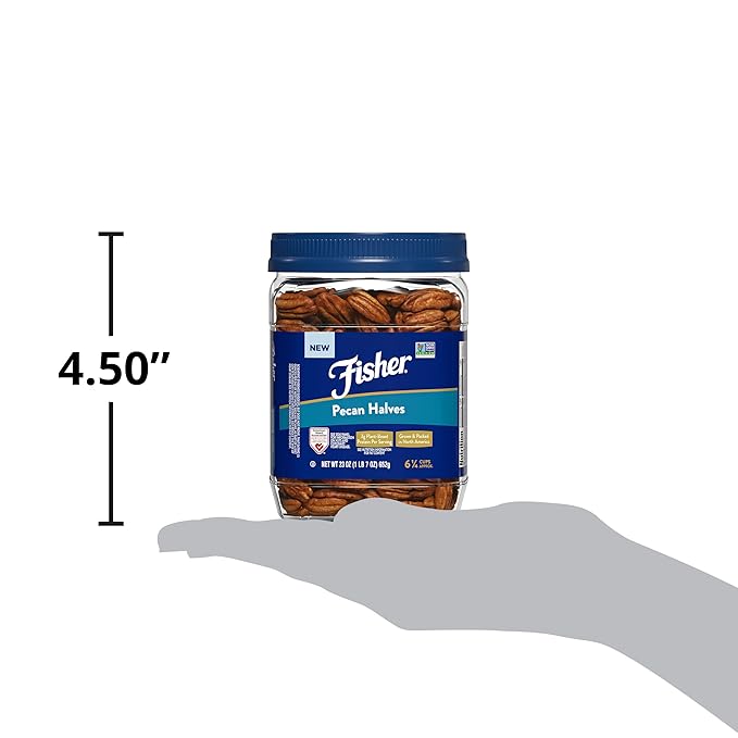 Fisher Chef's Naturals Pecan Halves 23 oz 100% Resealable Jar, Unsalted Raw Nuts for Cooking