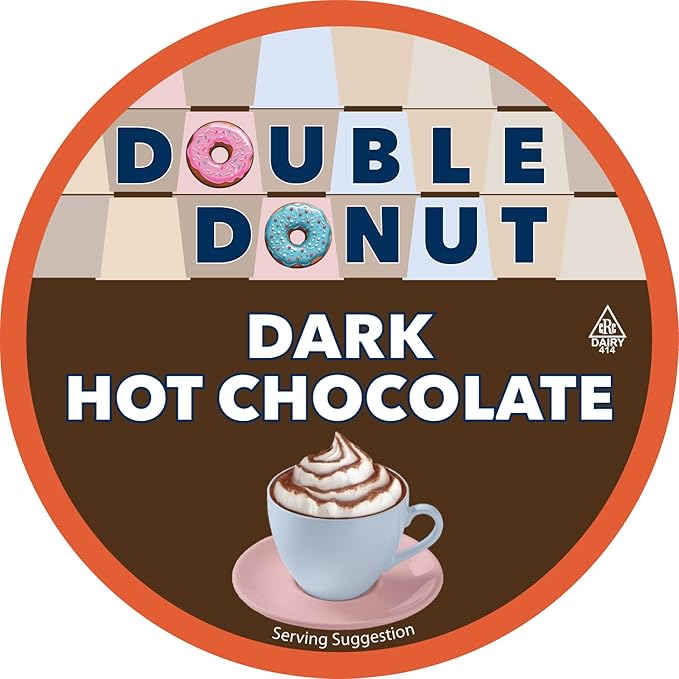 Double Donut Dark Hot Chocolate Pods for Keurig K Cups Brewers, Single Serve Dark Hot Cocoa Pods