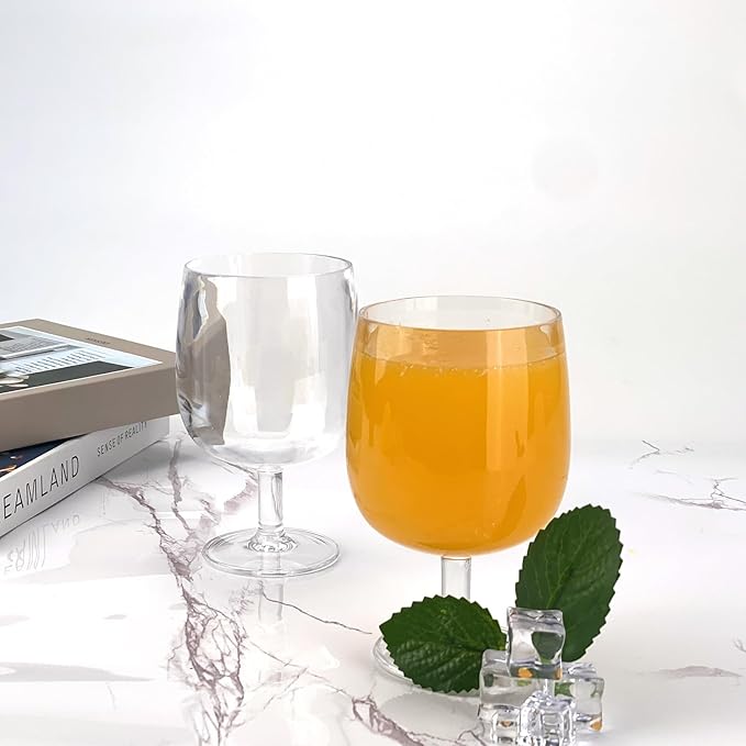 Yalin Set of 6 Unbreakable 12 oz Acrylic Plastic Wine and Water Tumbler Stackable Goblets. (Clear