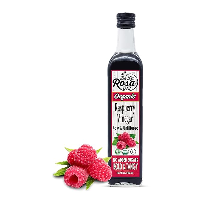 De La Rosa Organic Raspberry Vinegar, Raw & Unfiltered Pure Vinegar, Vegan, Gluten Free & Kosher