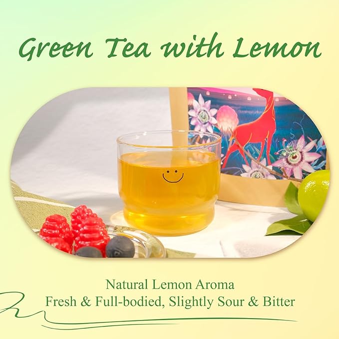 WT WEETEE Green Tea with Lemon, 100 Count Lemon Green Tea Bags, Flavored Green Leaves with