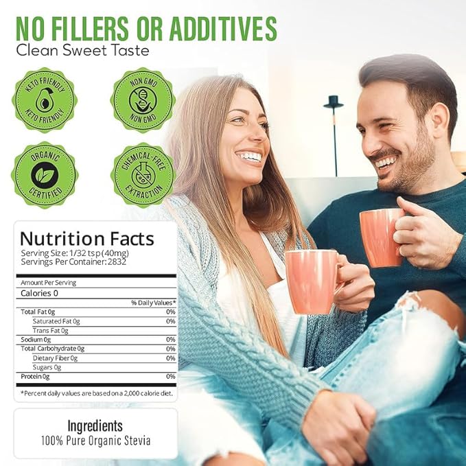 Stevia Select Organic Stevia Powder - Sugar Free Plant Based Stevia Sweetener Non GMO Pure Stevia