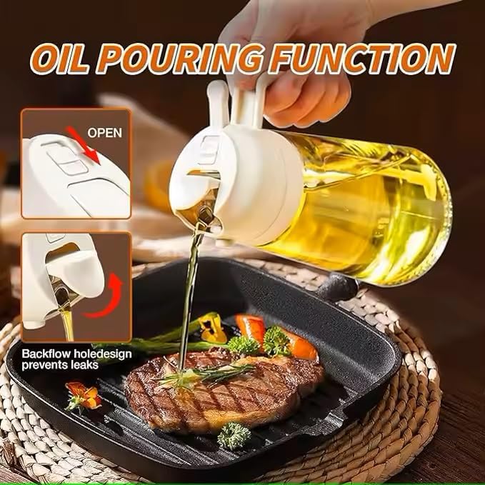Oil Sprayer for Cooking 2 in 1, 470ml/16oz, Oil Spray & Dispenser Glass Bottle, Food-grade material