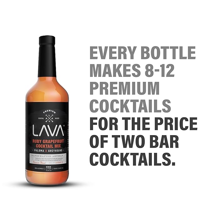 LAVA Premium Skinny Paloma Mix Craft Cocktail Mixer, Ruby Red Grapefruit Juice, Key Lime Juice, Low