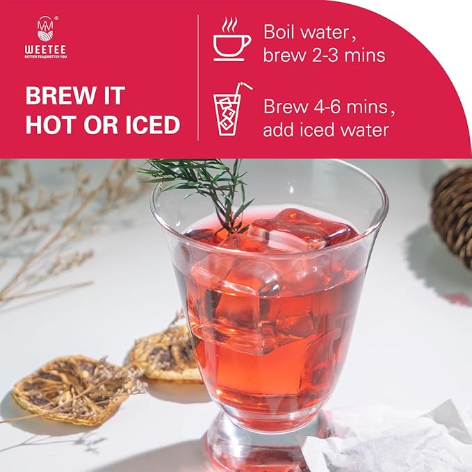 WT WEETEE Hibiscus Tea Bags, Made with 100% Pure Hibiscus Flowers, Natural Caffeine-free Herbal