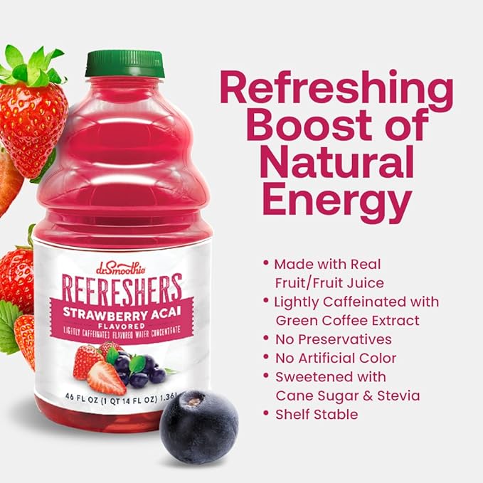 Dr. Smoothie Refreshers Strawberry Acai ??Made with Real Fruit Juice ??Drink Concentrate, No