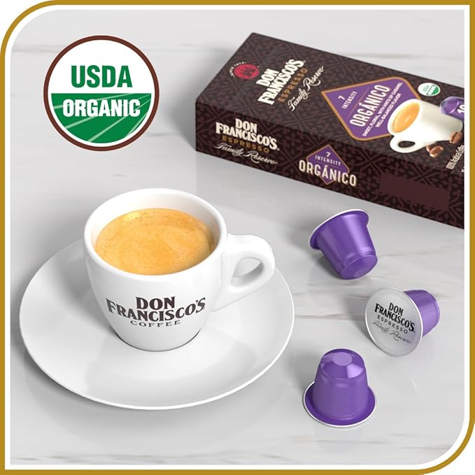 Don Francisco's Organico Espresso Pods: 80 Dark Roast Aluminum Capsules, Intensity 7, Compatible
