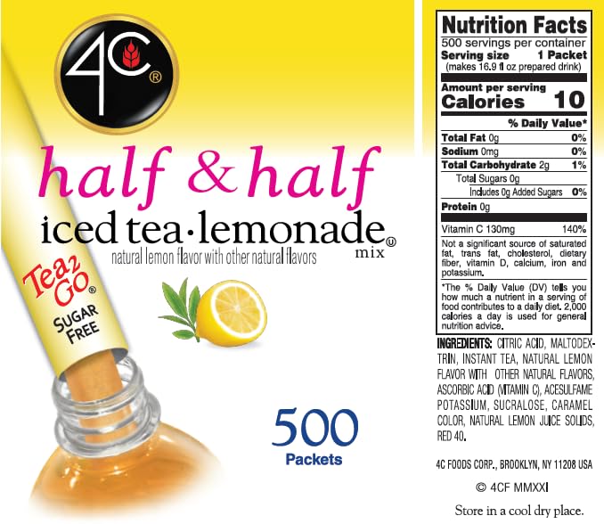 4C Powder Drink Stix, Half & Half 450 Count, Bulk Buy, Singles Stix, On the Go, Refreshing Water