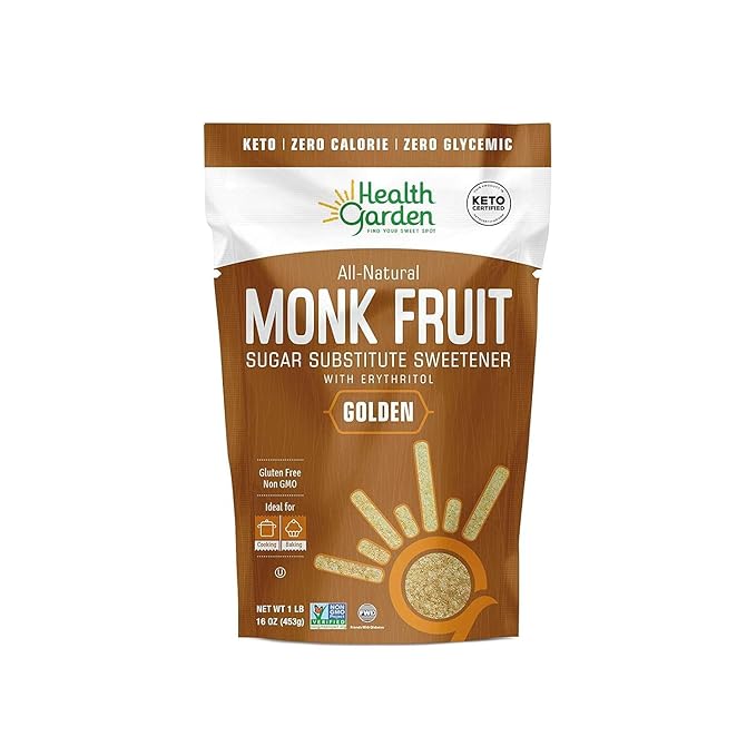 Health Garden Monk Fruit Sweetener, Golden - Non GMO - Gluten Free - 1:1 Sugar Substitute - Kosher