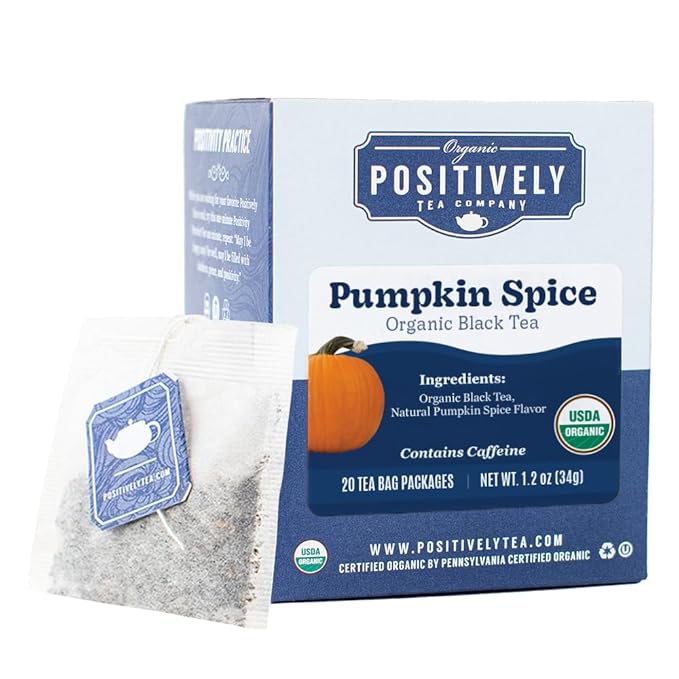 Organic Positively Tea Company, Pumpkin Spice Black Tea Bags, 20 Count