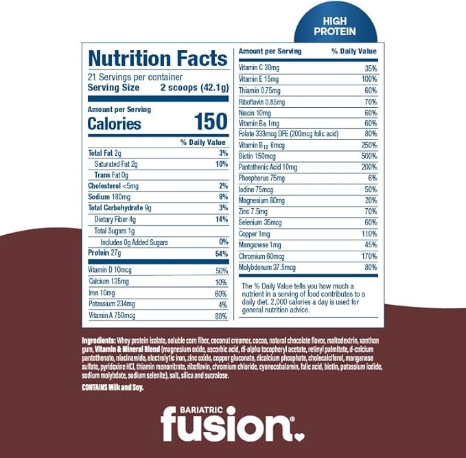 Bariatric Fusion Chocolate High Protein Meal Replacement Shake | 27g Whey Isolate Bariatric Protein