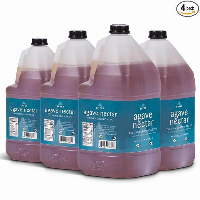 Sustainable Agave Co - Sheer - Agave Nectar - 4 x 1 Gallon Bottles (5kg each) - Raw Sweetener
