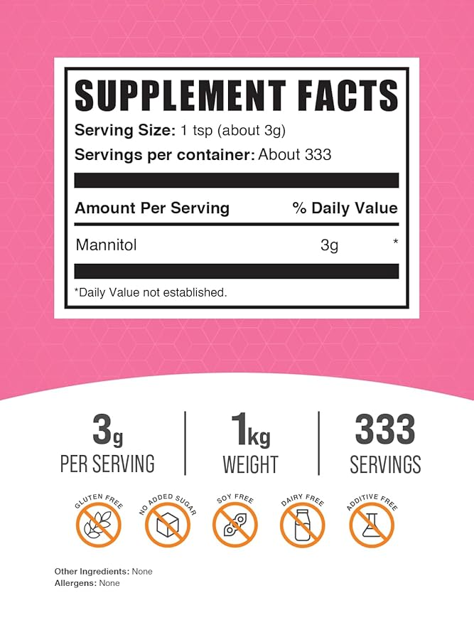 BulkSupplements.com Mannitol Powder - Mannitol Sweetener, Sugar Substitute, Mannitol Supplement