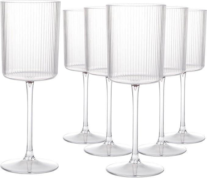 Ciaell 12 PCS Plastic Ribbed Wine Glasses - 10 OZ Plastic Square Wine Glasses with Stem