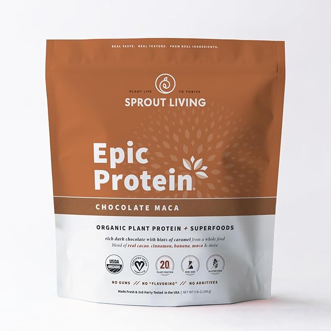 Sprout Living Epic Protein, Plant Based Protein & Superfoods Powder, Chocolate Maca Powder | 20