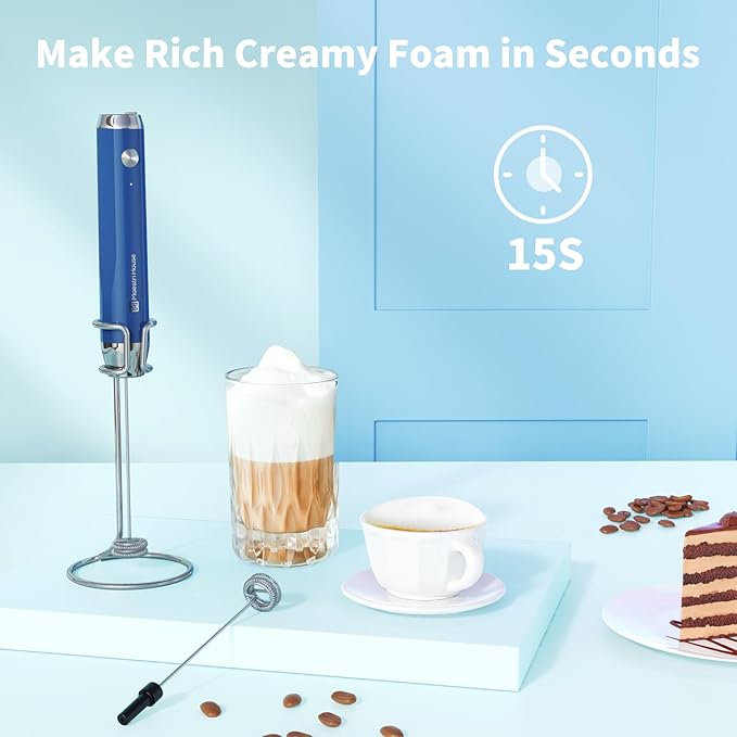 Maestri House Rechargeable Milk Frother with Stand, LunaFro Handheld Electric Foam Maker Waterproof