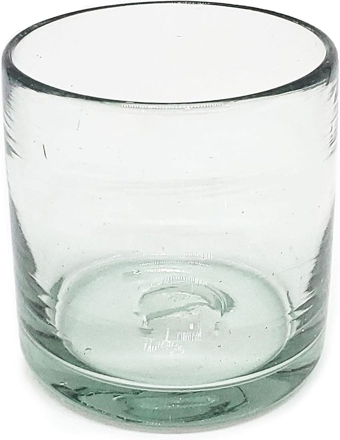 Clear Blown 8 oz DOF Rocks Glasses (set of 6) Mexican Handmade Glassware, Recycled Glass