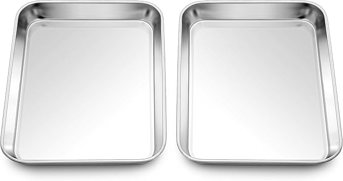 Homikit 2 Pack Baking Sheet, 9 x 7 Inches Stainless Steel Cookie Tray Set for Cooking Toasting