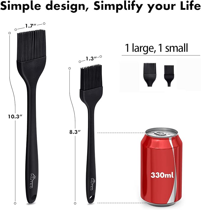 HOTEC 600℉ Heat Resistasnt Basting Brushes, BPA Free Silicone Pastry Brush, Spread Oil Butter Sauce