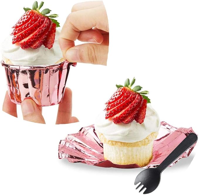 Cupcake Liners with Dome Lids 100Pack,Free-Air 3.5Oz Mini Foil Baking Cups Muffin Liners,Disposable