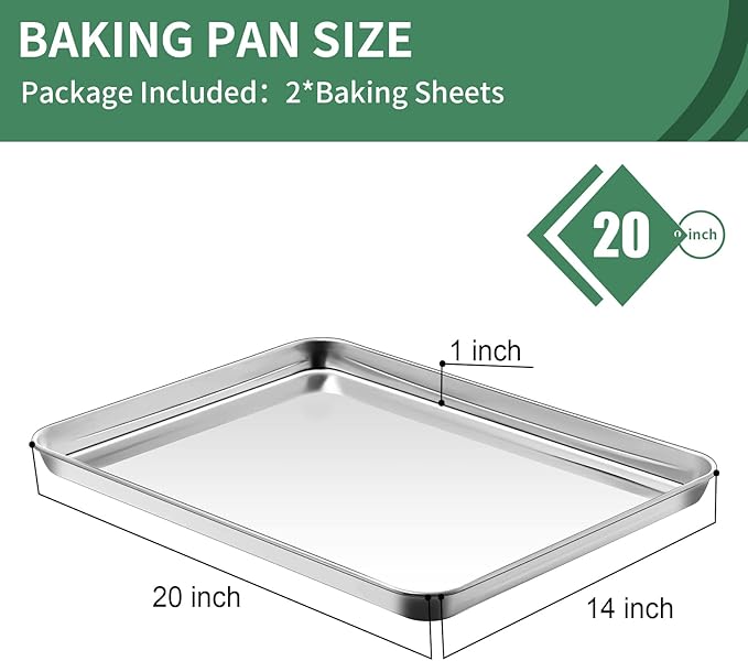Baking Sheets Set of 2, HKJ Chef Cookie Sheets 2 Pieces Stainless Steel Baking Pans & Toaster Oven