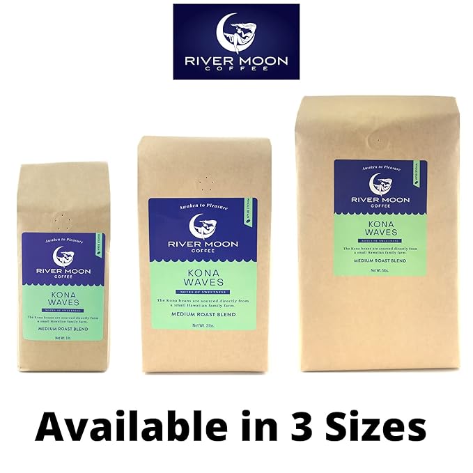 River Moon Coffee, Kona Coffee Whole Bean, Medium Roast, 2 lbs, Kona Waves Hawaiian Blend