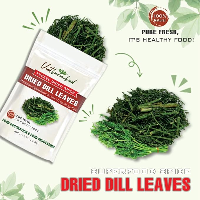 DRIED DILL LEAVES 1.76 Oz (50g) VIETFARMFOOD: Pure, natural freeze-dried spice made from real