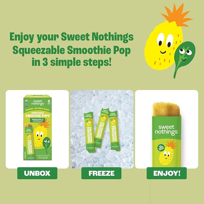 Sweet Nothings, Pineapple, USDA Organic Kids' Squeezable Fruit Smoothie Popsicle Pops, Value Pack