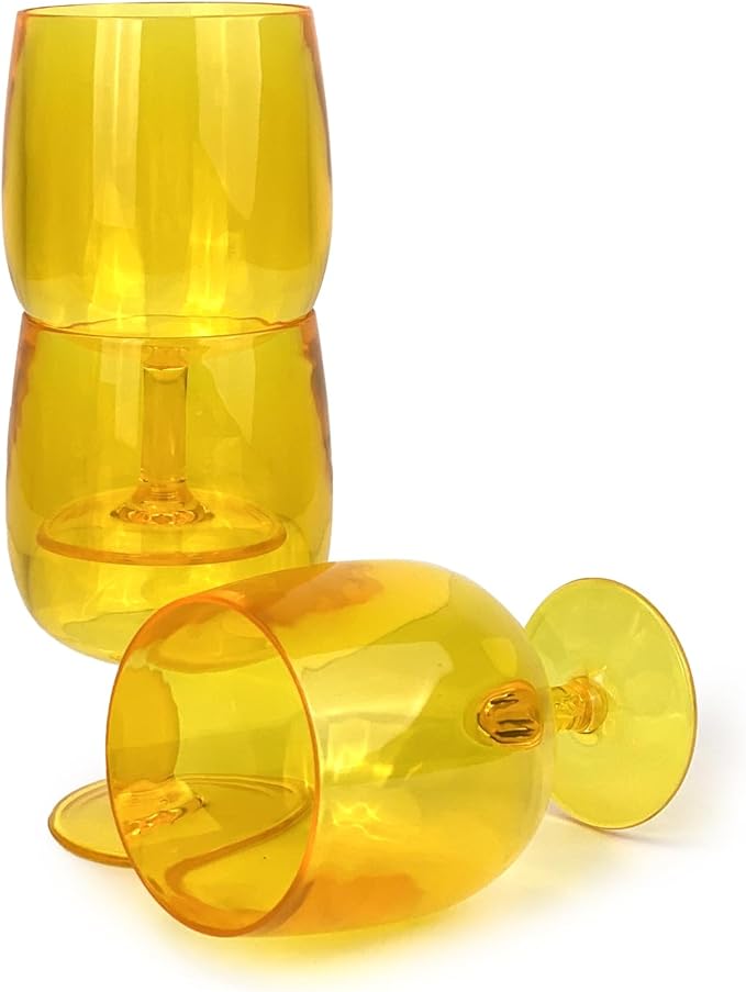 Yalin Set of 6 Unbreakable 12 oz Acrylic Plastic Wine and Water Tumbler Stackable Goblets. (Yellow