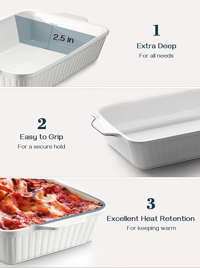 DOWAN Casserole Dish, 9x13 Ceramic Baking Dish, Large Lasagna Pan Deep for Oven, 4.2 Quarts Baking