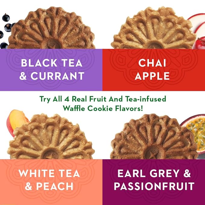Reko Tea Fusions Waffle Cookies, White Tea & Peach - Individually Wrapped Single Serve Snack Packs