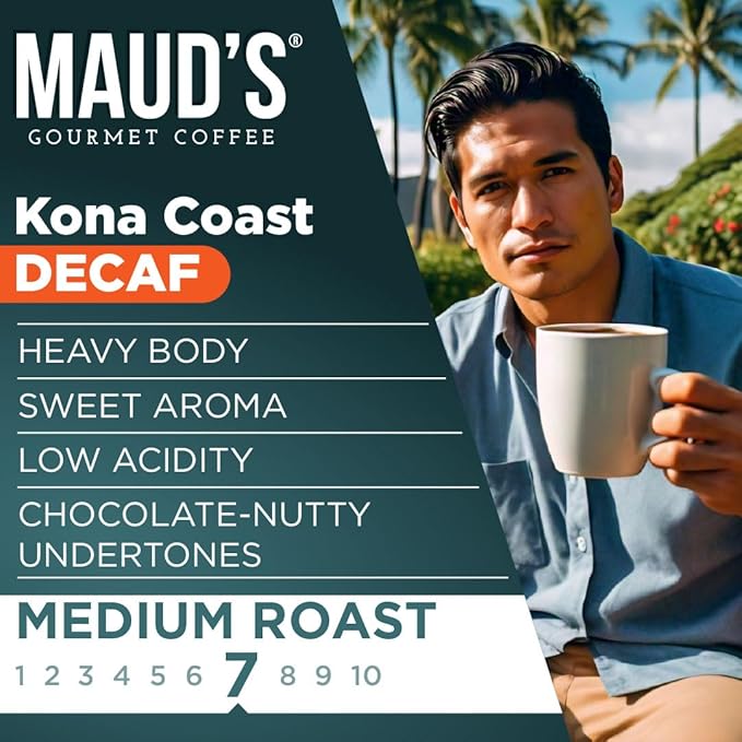 Maud's Decaf Kona Coffee Pods,100 ct, Decaffeinated Medium Roast Coffee in Recyclable Single Serve