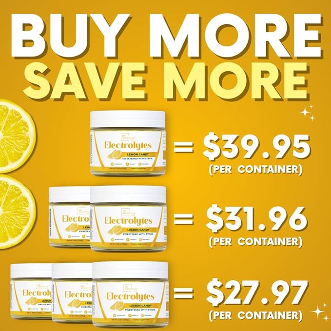 Zero Sugar - Lemon Candy Electrolytes Powder - Refreshing Hydration - Caffeine Free Energy with All