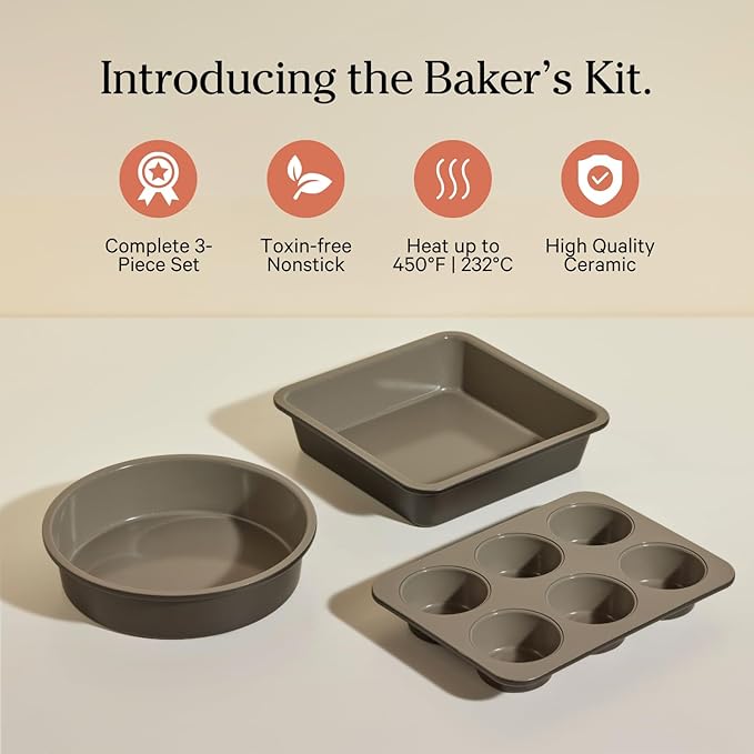 Our Place Wonder Oven Baker’s Kit – 3-Piece Toxin-Free Ceramic Nonstick Bakeware Set (8” Round, 8”