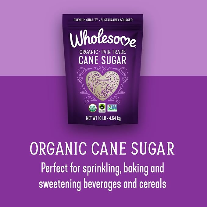 Wholesome Sweeteners 10-Pound Organic Cane Sugar, Fair Trade, Non GMO, Gluten Free, Pure & Vegan
