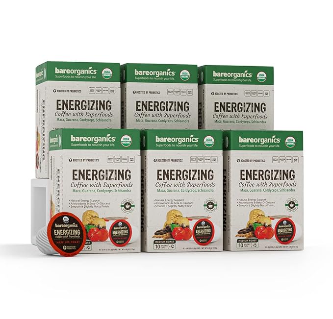 Bare Organics 14198 ENERGIZING USDA Organic Coffee Infused with Superfoods & Probiotics, Compatible