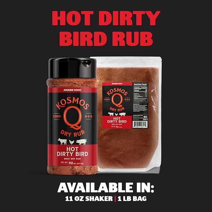 Kosmos Q Hot Dirty Bird BBQ Dry Rub, Spicy Seasoning with Chili Pepper, Brown Sugar, Garlic & Onion