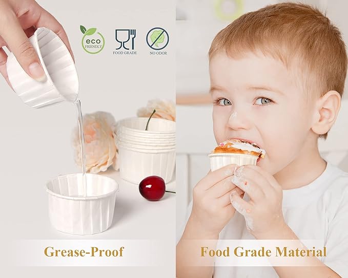 White Cupcake Liners, 200pcs Muffin Baking Cups,Ramekin Holders, Heavy Duty Oil proof Wrappers for