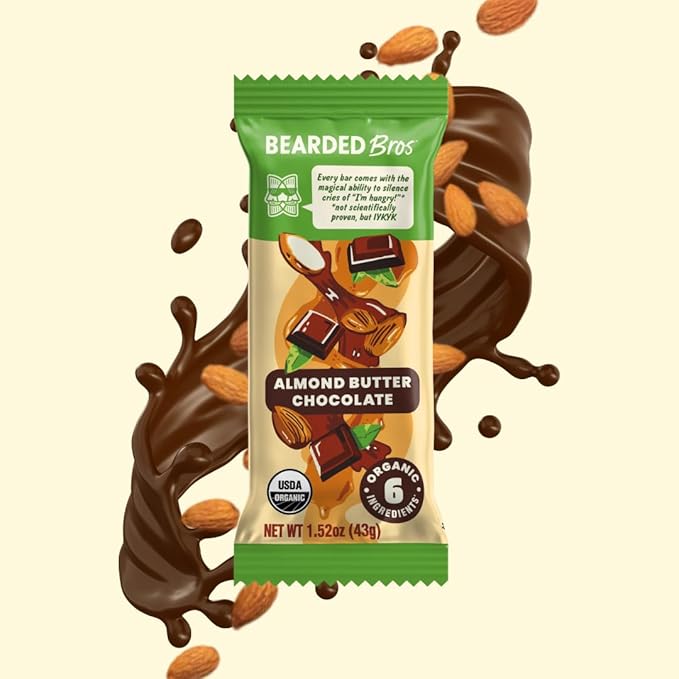 Bearded Brothers, Organic Vegan Protein Energy Bars, Almond Butter Chocolate (12 Pack) - Gluten