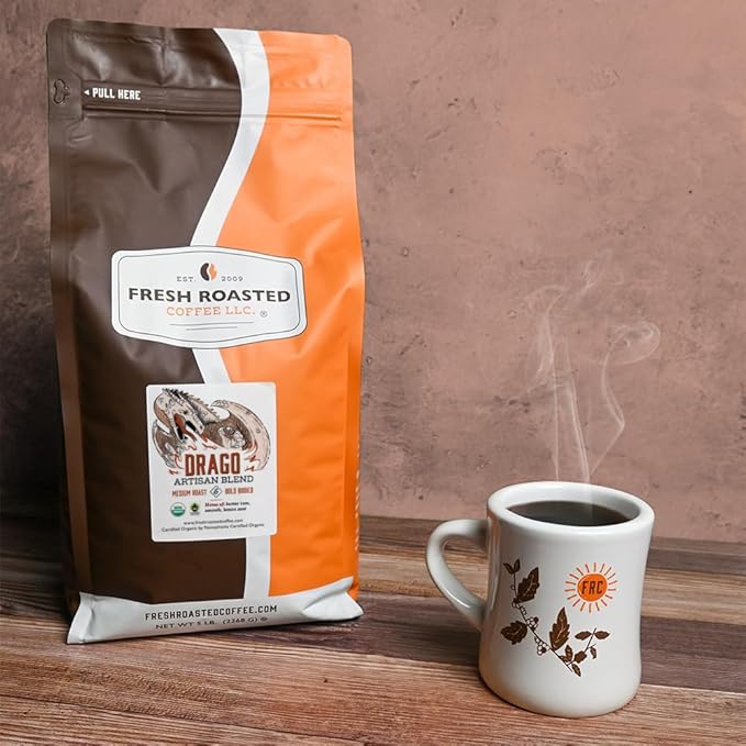 Fresh Roasted Coffee, Organic Drago Café Blend | USDA Organic, Kosher | Medium Roast 5 lb (80 oz)