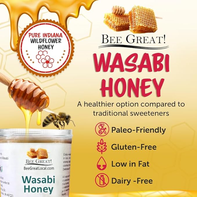 Bee Great Wasabi Hot Honey – Bold Sweet Heat with Wasabi Kick – Great with Sushi, Seafood & Salads