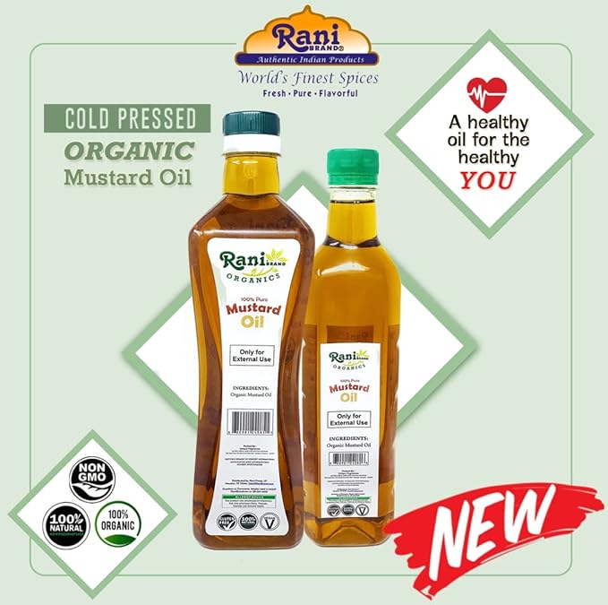 Rani Organic Mustard Oil (Cold Pressed) 33.8oz (1 Liter) ~ 100% Natural | Vegan | Gluten Free |