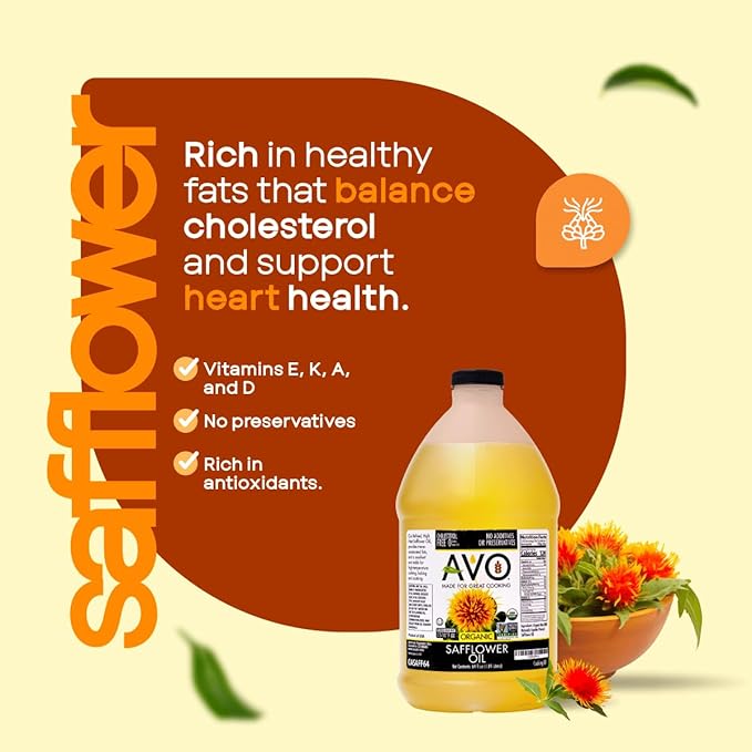 AVO Organic High Oleic Safflower Oil - Frying, Baking, Non-stick Saut챕ing, Salads, Vinaigrette