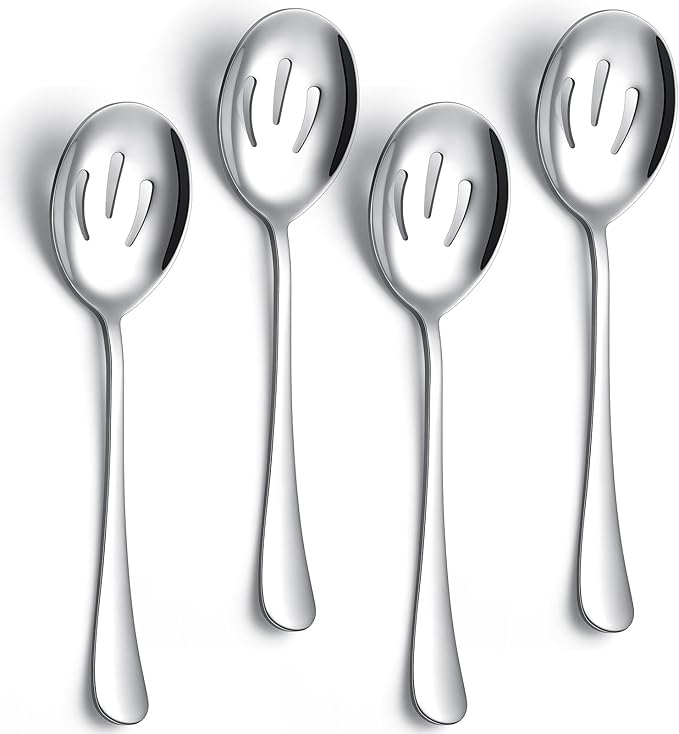 Serving Spoons 4 Pieces, Slotted Serving Spoon Large Cutlery for Catering Buffet, Mirror Polished