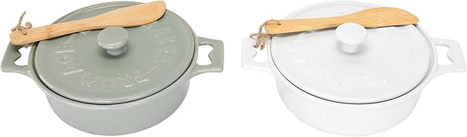 Creative Co-Op Brie Bakers with Lids & Wood Spreaders (Set of 2 Colors)