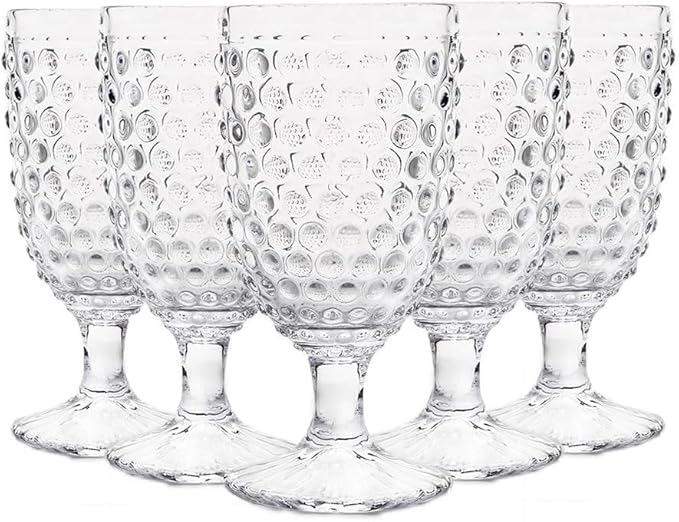 Hobnail Drinking Glasses Goblet Water set of 6, 13 oz Iced Tea Glasses Ideal for Soda Wine Milk
