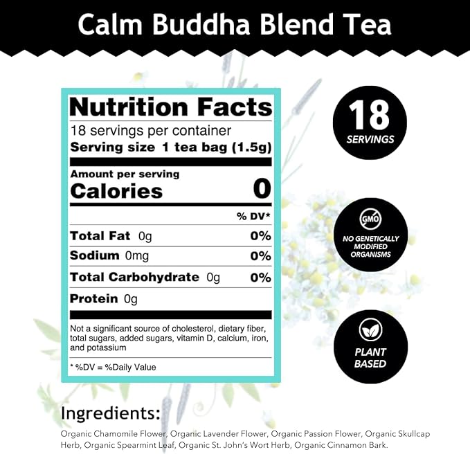 Buddha Teas - Calm Buddha Blend - Organic Herbal Tea - For Health & Wellbeing - Blend of Organic
